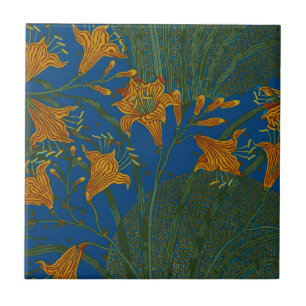 Walter Crane Vintage Day Lily Floral Pattern Tile
