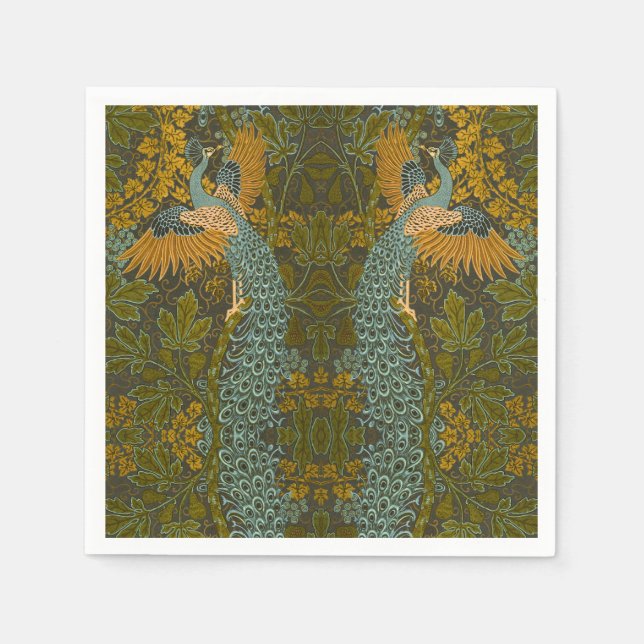 Walter Crane - Vintage Fig and Peacock Pattern Napkin (Front)