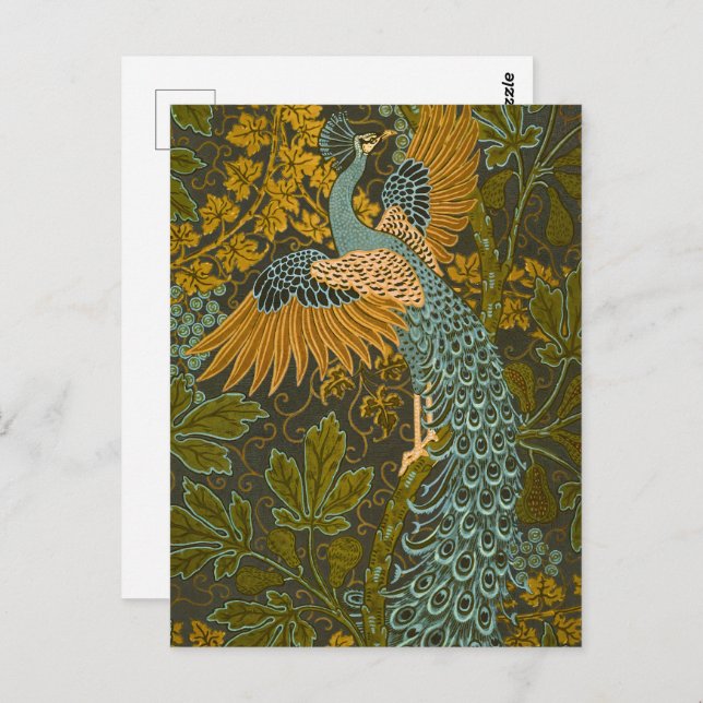 Walter Crane - Vintage Fig and Peacock Pattern  Postcard (Front/Back)
