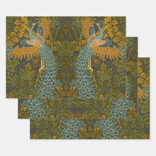 Walter Crane Vintage Fig and Peacock Pattern Wrapping Paper Sheet