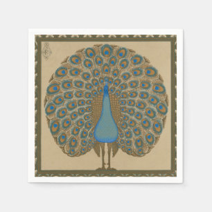 Walter Crane Vintage Gold Blue Peacock Art Napkin
