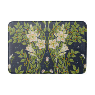 Walter Crane Vintage Navy White Lily Pattern Bath Mat