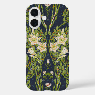 Walter Crane Vintage Navy White Lily Pattern iPhone 16 Case