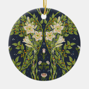 Walter Crane Vintage Navy White Lily Pattern Ceramic Tree Decoration