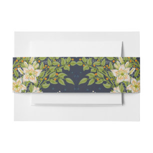Walter Crane Vintage Navy White Lily Pattern Invitation Belly Band