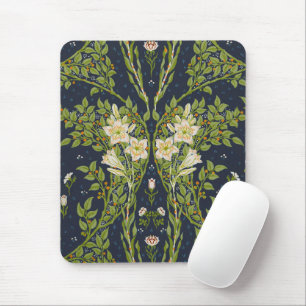 Walter Crane Vintage Navy White Lily Pattern Mouse Mat