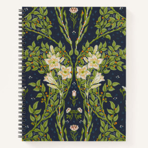 Walter Crane Vintage Navy White Lily Pattern Notebook