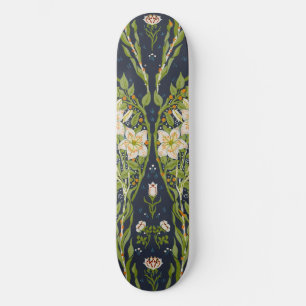Walter Crane Vintage Navy White Lily Pattern Skateboard