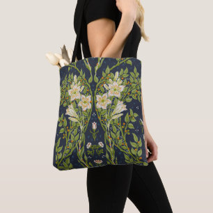 Walter Crane Vintage Navy White Lily Pattern Tote Bag