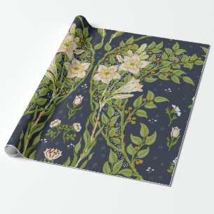 Walter Crane Vintage Navy White Lily Pattern Wrapping Paper