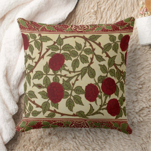 Walter Crane Vintage Rosamund Red Rose Floral Art Cushion