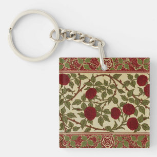 Walter Crane Vintage Rosamund Red Rose Floral Art Key Ring