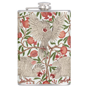 Walter Crane White Cockatoo Red Pomegranate Art Hip Flask