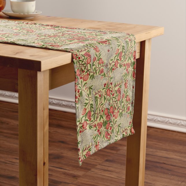 Walter Crane White Cockatoo Red Pomegranate Art Long Table Runner (In Situ)