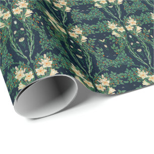 Walter Crane White Lily-Blue Back Botanical Wrapping Paper