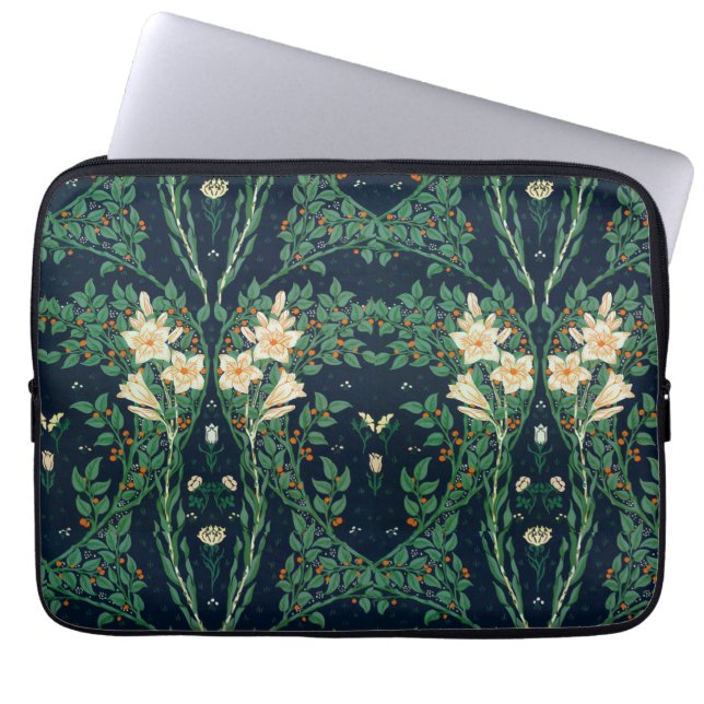 Walter Crane White Lily-Blue Back Shower Curtain Laptop Sleeve (Front)