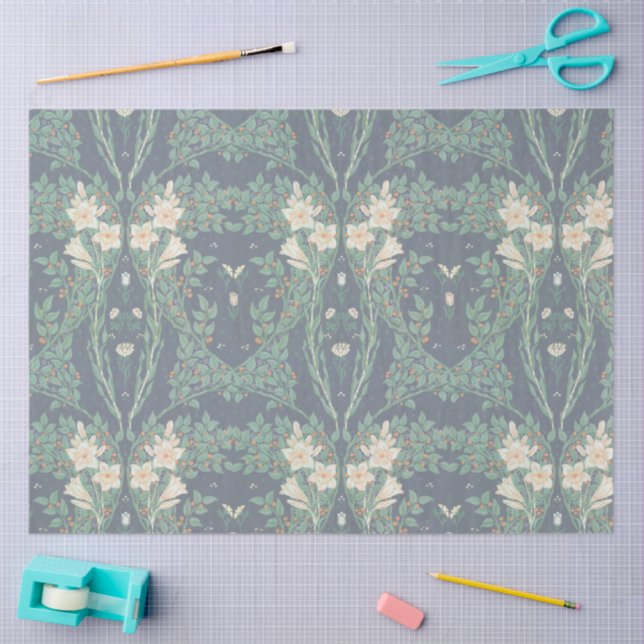 Walter Crane White Lily-Blue Back Shower Curtain Tissue Paper (Craft)