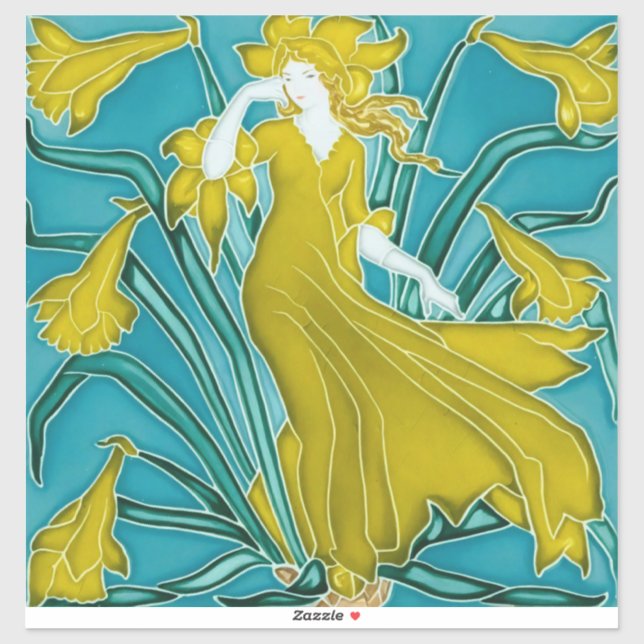 Walter Crane Yellow Daffodil Art Nouveau Tile (Sheet)
