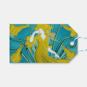 Walter Crane Yellow Daffodil Art Nouveau Tile Gift Tags