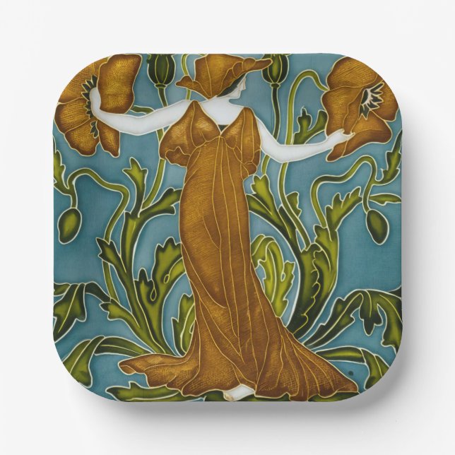 Walter Crane's Flora Art Nouveau Paper Plate (Front)
