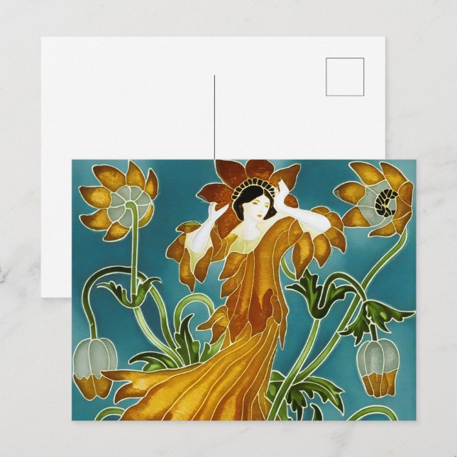 Walter Crane's Flora Art Nouveau Postcard (Front/Back)