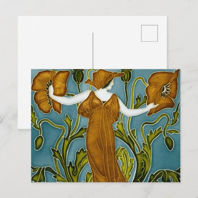 Walter Crane's Flora Art Nouveau Postcard (Front/Back)