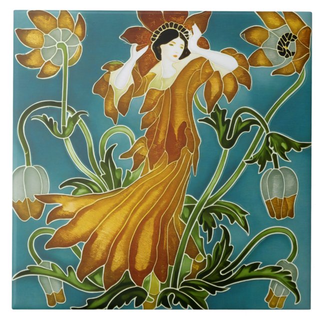 Walter Crane's Flora Art Nouveau Tile (Front)