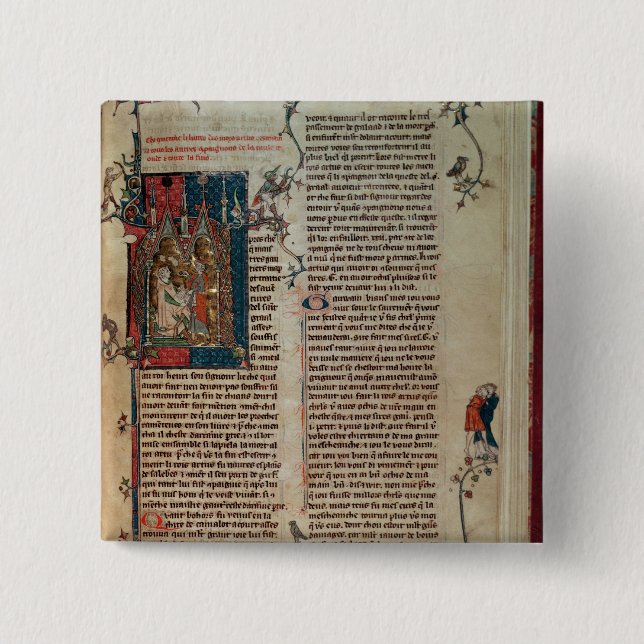 Walter Map taking down a story of the adventures 15 Cm Square Badge (Front)