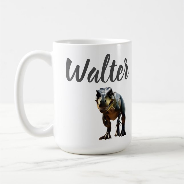 Walter Name With T Rex Dinosaur, Coffee Mug (Left)