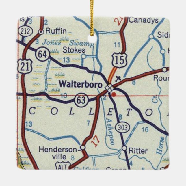 Waltersboro South Carolina Map Ceramic Ornament (Back)
