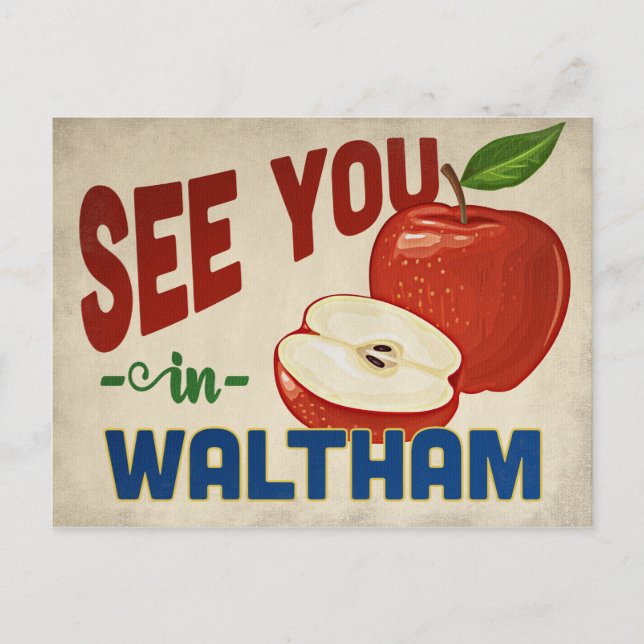 Waltham Massachusetts Apple - Vintage Travel Postcard (Front)