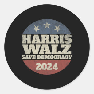 Waltz 2024 Save Democracy Shirt Retro Button Elect Classic Round Sticker