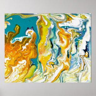 Waltz Across 1 Golden Blue Abstract Poster Print