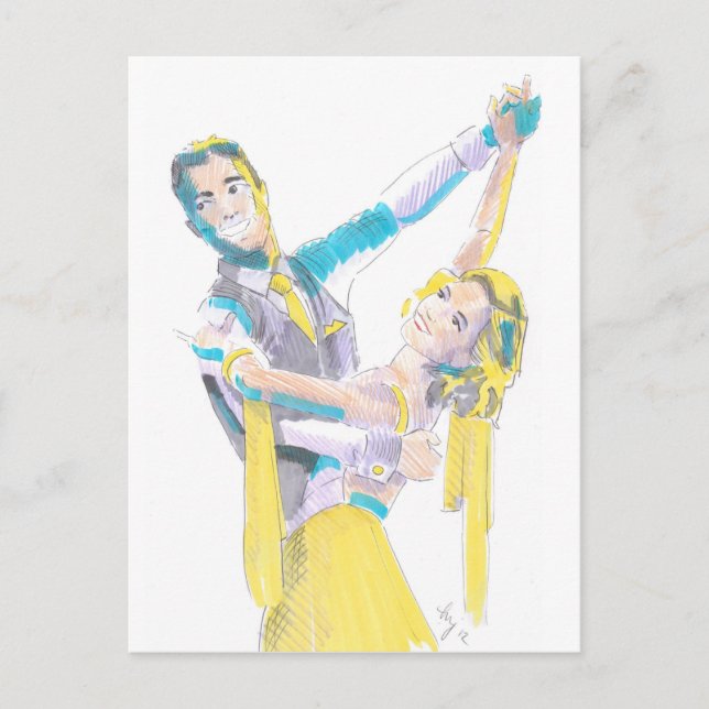 Waltz Ballroom Dancers Drawing Postcard (Front)