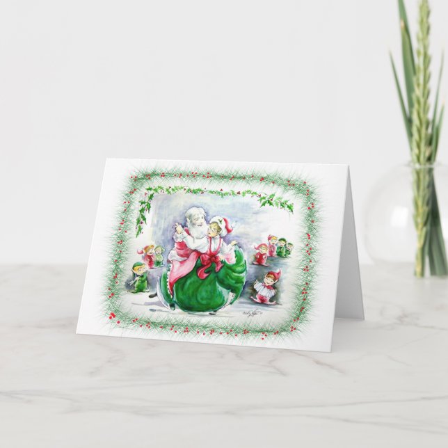 Waltzing Santa & Mrs. Claus Blank Greeting Card (Front)