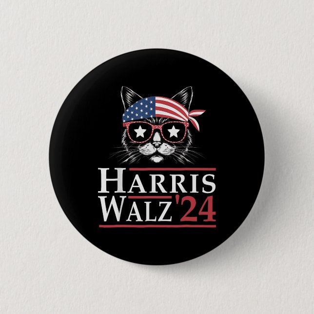 Walz 2024 Funny Cat Election Kamala Harris Tim Wal 6 Cm Round Badge (Front)