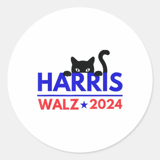 Walz 2024 Funny Cat Election Kamala Harris Tim Wal Classic Round Sticker (Front)
