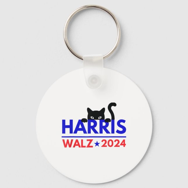 Walz 2024 Funny Cat Election Kamala Harris Tim Wal Key Ring (Front)