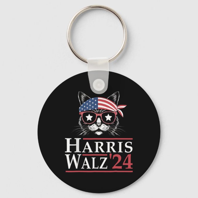 Walz 2024 Funny Cat Election Kamala Harris Tim Wal Key Ring (Front)