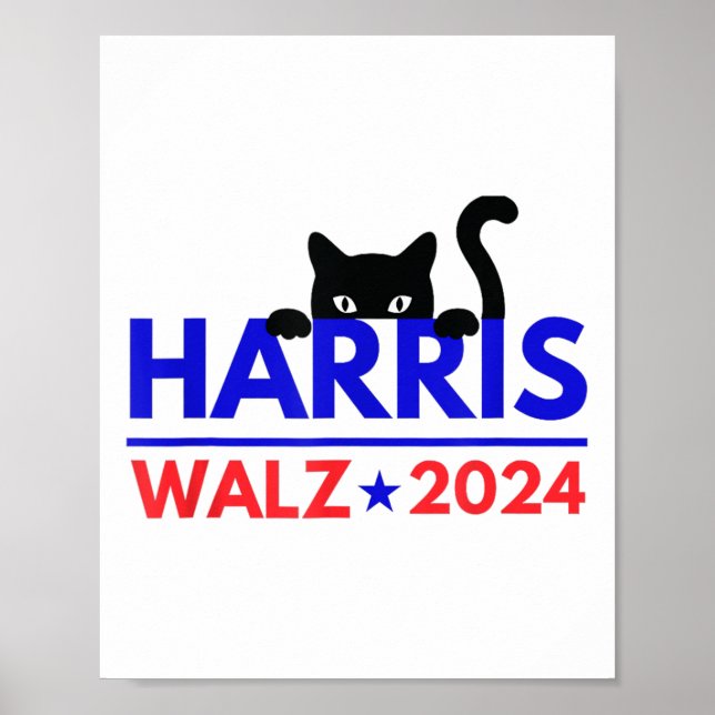Walz 2024 Funny Cat Election Kamala Harris Tim Wal Poster (Front)