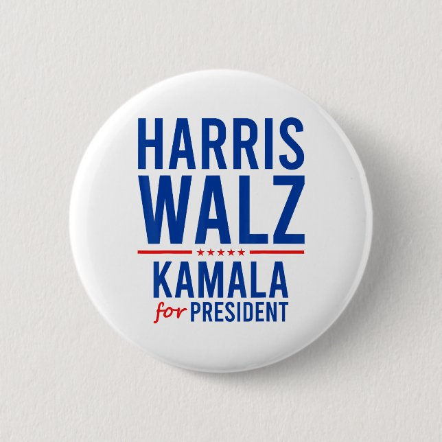 Walz 2024 Kamala Harris For President Tim Walz  6 Cm Round Badge (Front)