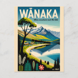 Wānaka New Zealand Retro Travel Poster Art Holiday Postcard