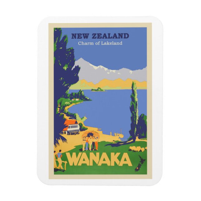 Wanaka, New Zealand Vintage Travel Poster Magnet (Vertical)