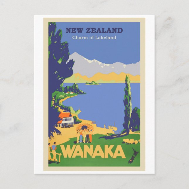 Wanaka, New Zealand Vintage Travel Poster Postcard (Front)