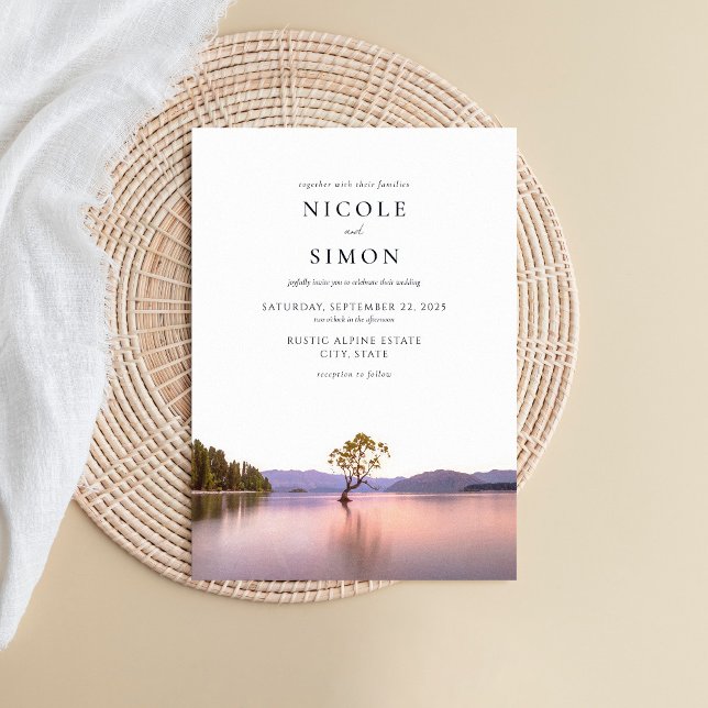 Wanaka Tree Watercolor Landscape Wedding Invitation (Creator Uploaded)