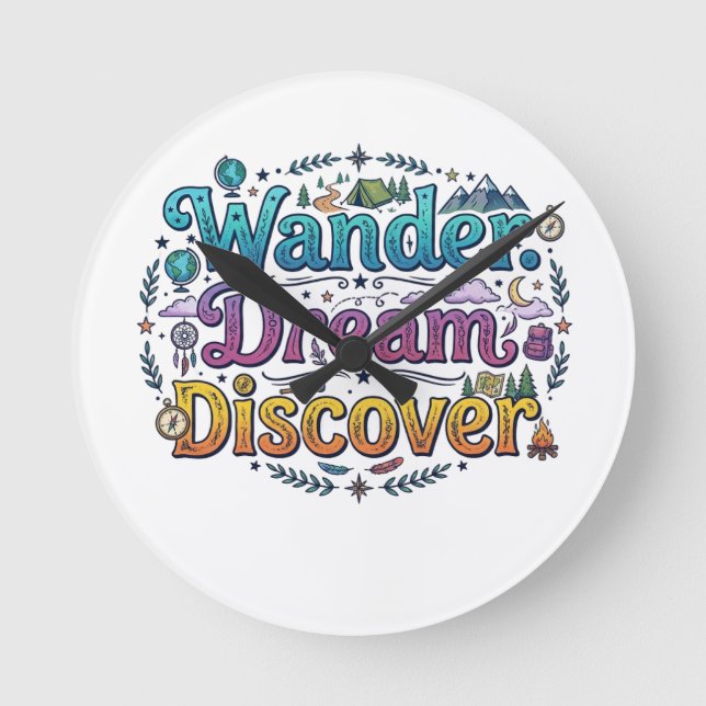  Wander. Dream. Discover. – Inspirational Travel A Round Clock (Front)