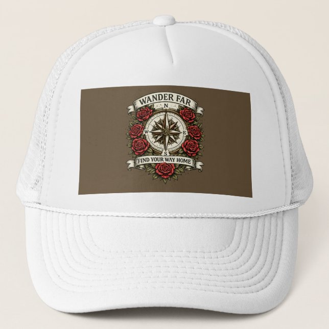 Wander Far – Compass Rose Vintage Graphic Cap (Front)