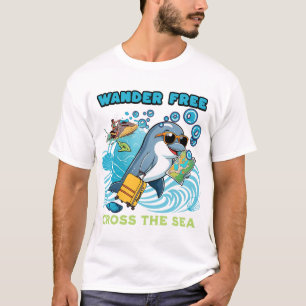 Wander Free Dolphin – Ocean Travel Adventure Carto T-Shirt
