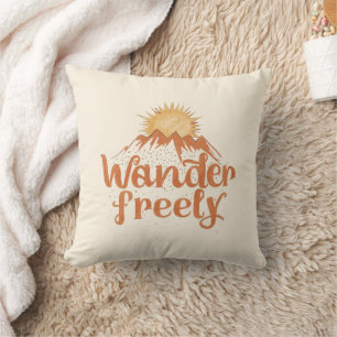Wander Freely Nature Travel Hiking Quote Cushion