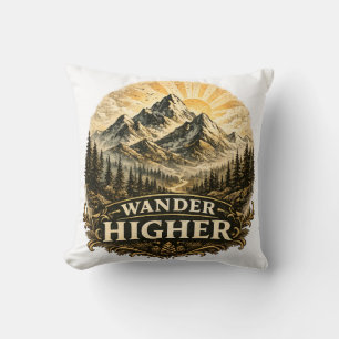 Wander Higher Mountain Adventure Vintage Cushion